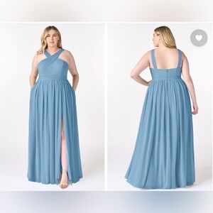 Azazie Steel Blue Elvira Maxi Dress